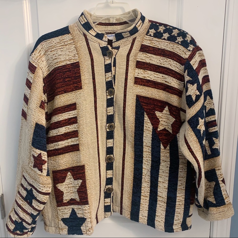 Sugar Street Weavers Patriotic American Flag Woven Cardigan Sweater, One Size
